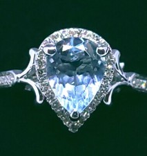 Aquamarine And Diamond Ring 14k Gold - 8 x6 pear cut - size 6.