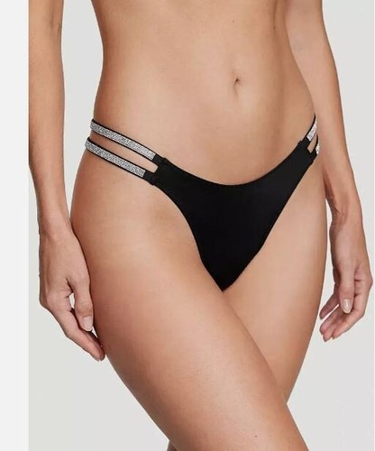Victorias Secret Brazilian Panties Very Sexy Black Size XL Double Shine Straps - Picture 2 of 6