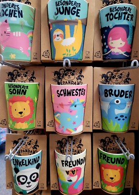 Becher Kinderbecher Junge Mädchen Name Einhorn Panda Löwe Katze Dino Geschenk