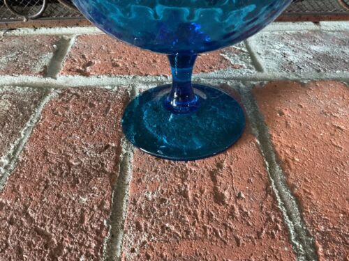 Vtg MCM 60's Empoli Italy Blue Teal Diamond Optic Lg Brandy Snifter Grannycore - Picture 6 of 9