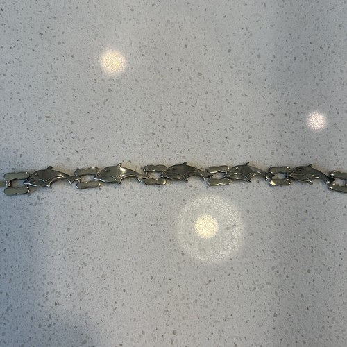 "Brazalete vintage de eslabones de delfín tono plata orca 7"" de largo" - Imagen 4 de 5
