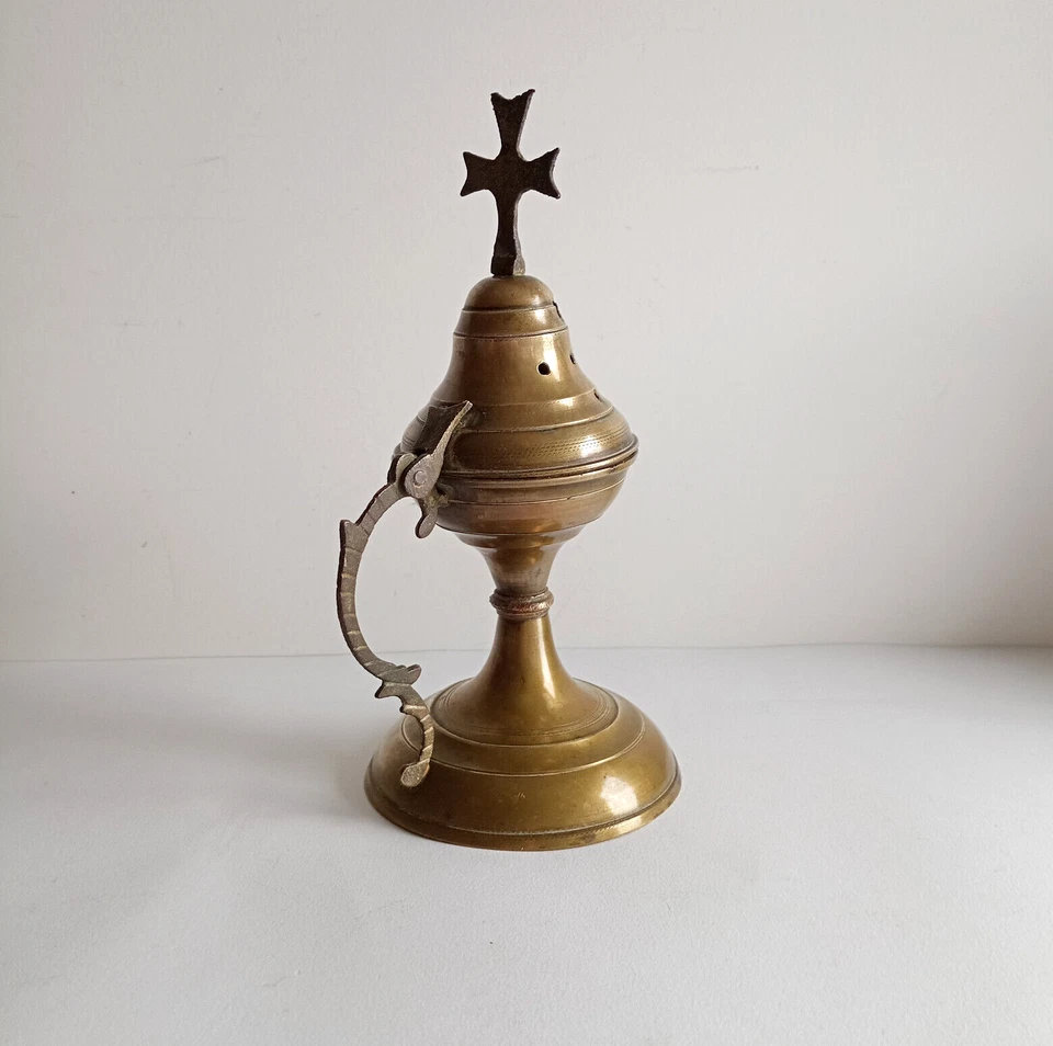 Encensoir 19ème laiton croix Malte - Photo 3/4