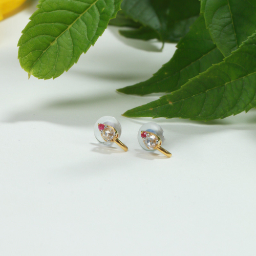 Natural Ruby Rose Cut Diamond 14K Gold Stud Earrings Hand Crafted Earrings Studs - Picture 2 of 5