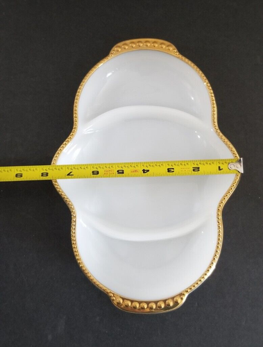 Anchor Hocking Fire King Milk Glass Gold Trim Divided Relish Tray 3 sections 11" - Picture 11 of 13