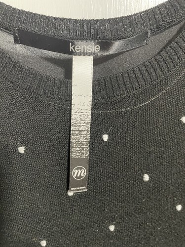 Kensie Womens Cropped Pullover Top, Black w/white dots, Shark Bite Hem, Size M - Picture 4 of 6