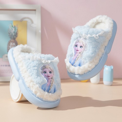 Kids Girls Faux Fur Sequin Dress Shoes Elsa Princess Home Flats Slippers Warm - Picture 2 of 18