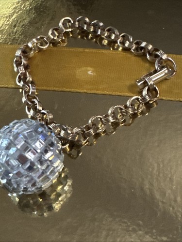 UNIQUE HIPPY CHIC SEVENTIES GOLD BRACELET WITH DISCO BALL STUNNING ONE OF A KIND - Picture 4 of 4