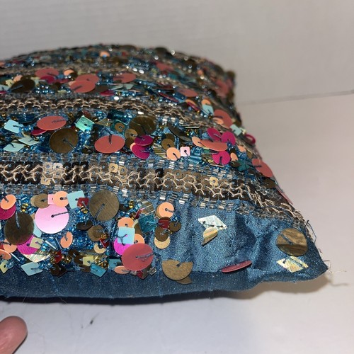"Almohada decorativa Pier 1 Boho turquesa confeti con cuentas lentejuelas 11""X11""" - Imagen 7 de 8