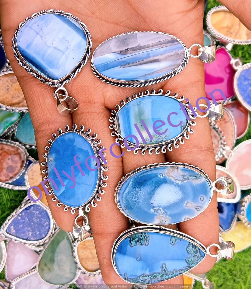 Lote de 10 colgantes de diseño chapado en plata de ley 925 piedras preciosas de ópalo azul de invierno Foto 3 de 4