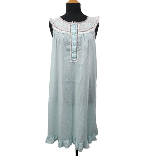 Barbizon Woven Cotton Lawn Chemise Soft Turq Porch Dress Nightgown Embroidered L - Picture 2 of 24