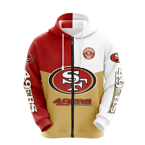 San Francisco 49ers Men Full Zip Hoodie Jacket Sports Hooded Sweatshirt Coat Top