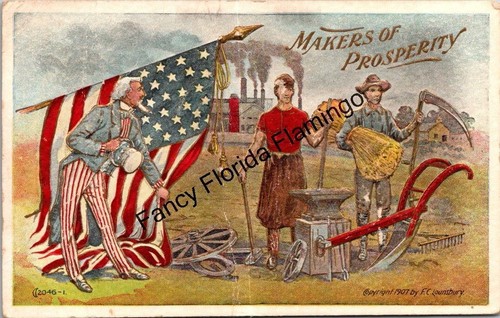 1907 Patriotic Postcard "Makers of Prosperity" Uncle Sam Labor Agriculture - Picture 1 of 2