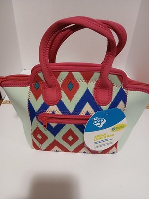New BYO Bring Your Own Adela Soft Sided Lunch Bag Fushia Pink Blue And Teal NWT