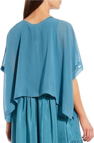 Eileen Fisher Sheer Silk Georgette Bateau Neck Top River Green S/M NWT $178 - Picture 3 of 8
