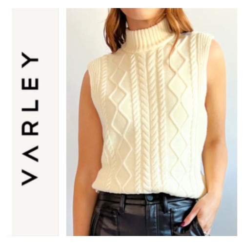Varley Joilette Rollkragen Weste Damen Zopfmuster Pullover WEICH Creme Off White M