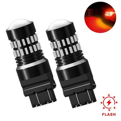 Pair Red Lamp 3157 3456 4156 LED Brake Tail Light Bulb Alert Flash Stobe 4014SMD