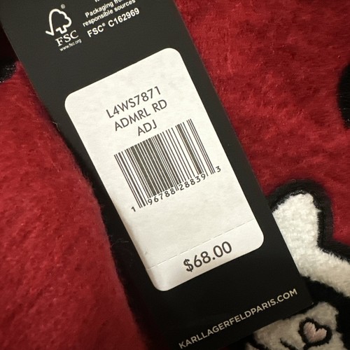 Neu mit Etikett Karl Lagerfeld Paris Schal/Halstuch bestickt klobig Patch Katze rot weich - Bild 2 von 3