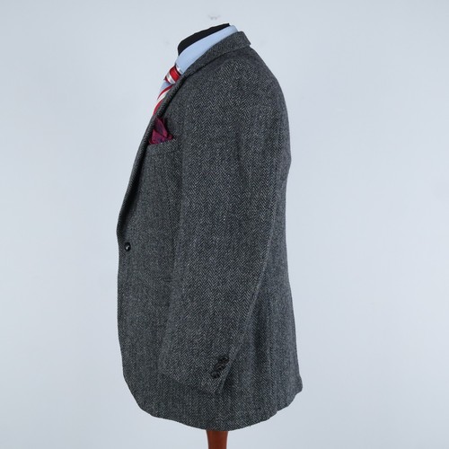 Mens Herringbone HARRIS TWEED Jacket 42L UK Size USA Grey Wool Sport Coat Blazer - Picture 5 of 17