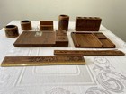 Vintage Lasercraft Walnut Desk Set Letter Pad Paper Clip Holder Tray Ship 9 Pc