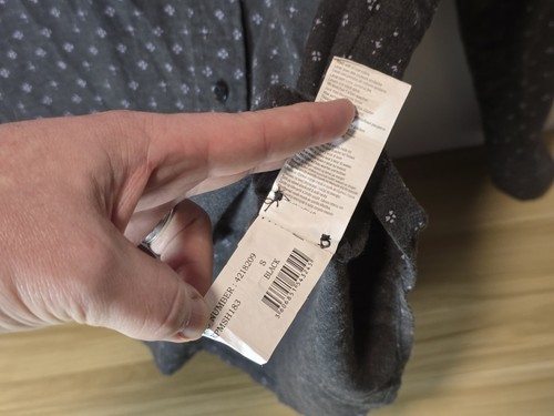 Camicia uomo manica lunga, QUICKSILVER, grigio nero, floreale, taglia S 20" pit 28" lunga - Foto 9 di 14