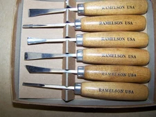 Vintage Hand Wood Tool Carving Straight  Chisel Gouge Ramelson USA 5 pc set