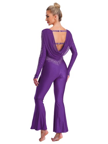 Damen Dancewear Performance Strampler Glockenboden Overall Bühne Glitzer Mesh - Bild 66 von 70