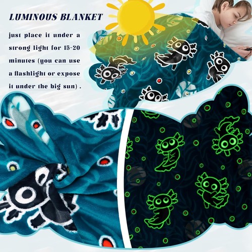 Axolotl Blanket for Boys Glow in The Dark Blanket Boys Kids Throw Blanket Axolot - Picture 5 of 6