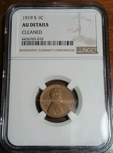 1919 S 1C Lincoln Wheat Cent NGC AU Details Cleaned