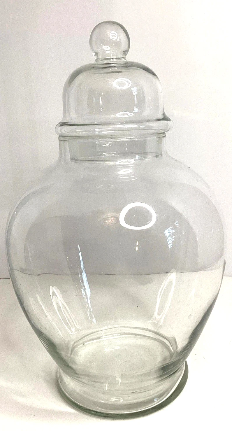 Clear Glass Apothecary Ginger Jar w Lid 11” Candy Buffet Storage Wedding Decor