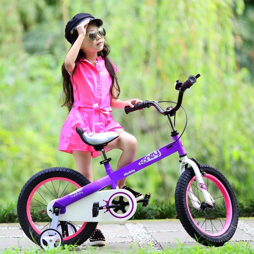 RoyalBaby Cubetube Honey 16 Inch Kids Bike w/Training Wheels & Kickstand, Purple - Picture 9 of 10