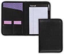 Professional Padfolio, Faux-Leather Mini Portfolio, with 5 X 8 Writing Pad, Blac