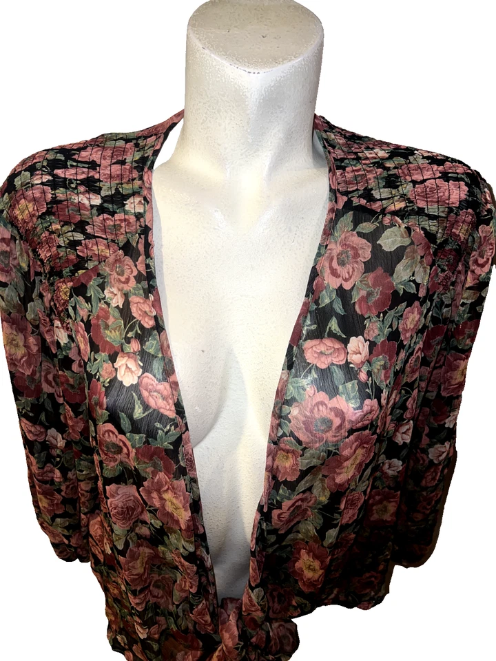 MNG 芒果上衣女式 8 码多花透明遮瑕衬衫带绑带下摆 — 第 2/4 张图片