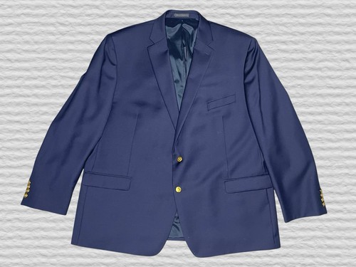 Ralph Lauren LRL Gold Button Wool Blazer Mens 52R Navy Sport Coat Jacket Classic