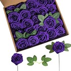 Artificial Flower Foam Rose 25pcs Real Looking Fake Rose with Stems Purple
