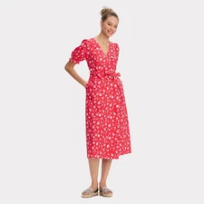 Women's Puff Short Sleeve Midi Wrap Dress - Universal Thread Red Floral