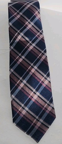 Pronto Uomo Plaid Silk Necktie Navy Blue Maroon Pink | Designer Tie - Picture 3 of 10