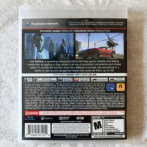 Grand Theft Auto V GTA 5 PlayStation 3, 2013 PSA3 CIB w/ Case Manual & Map CIB - Picture 2 of 4
