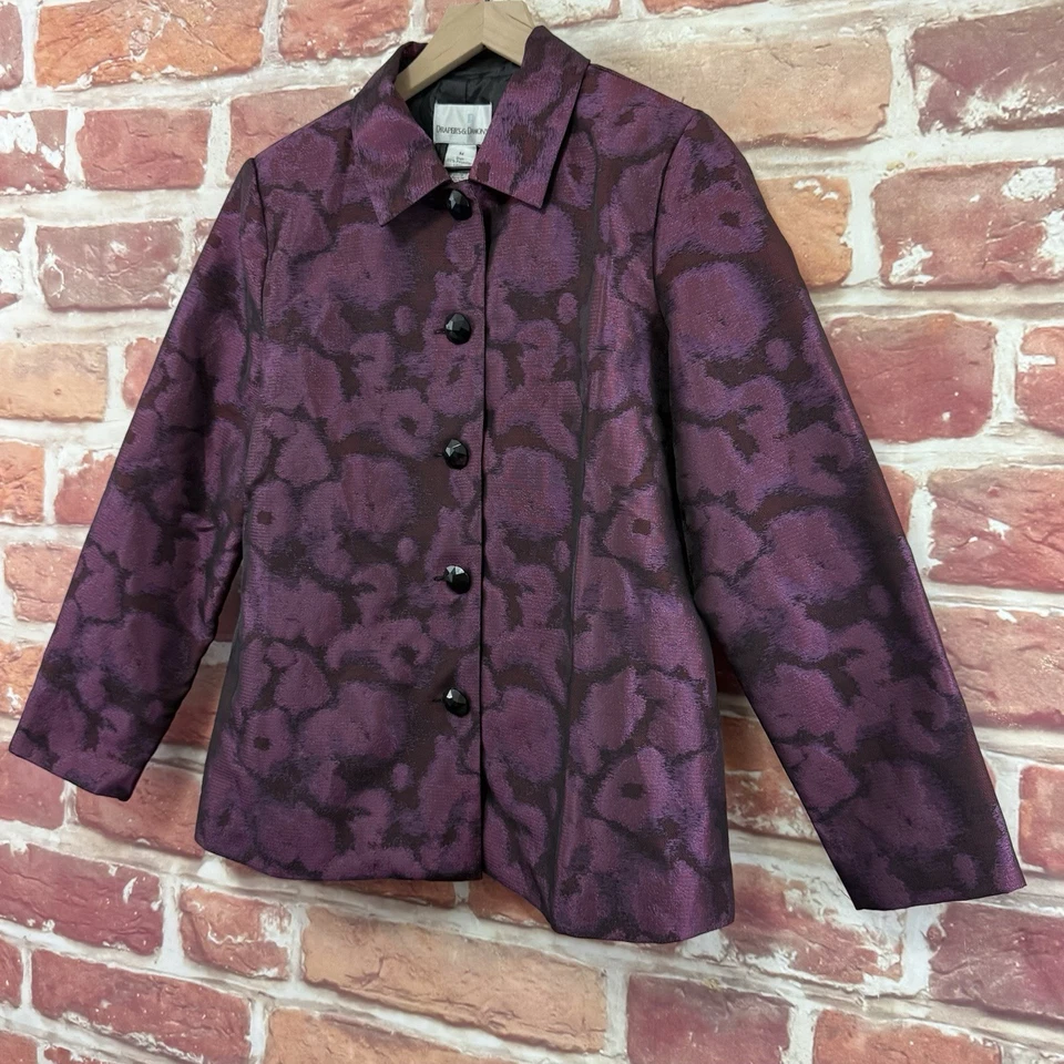 Blazer de Colección Drapers & Damons Mujer M Púrpura Multicolor Abstracto Jacquard Chaqueta Foto 3 de 4
