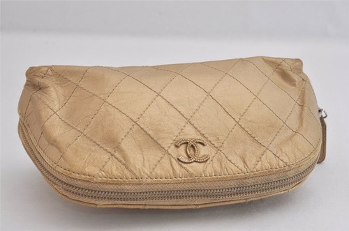 Authentic CHANEL Vintage Matelasse Caviar Skin Pouch Purse CC Logo Gold 8876M - Picture 6 of 10