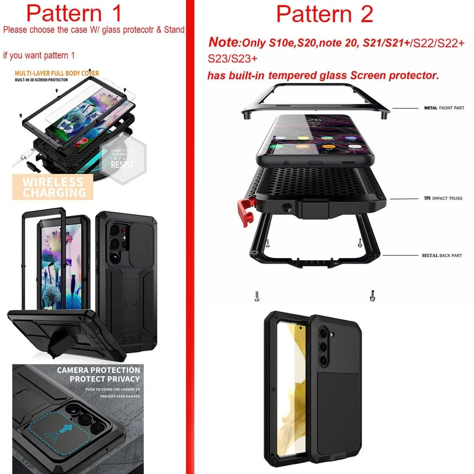 Shockproof Aluminum Gorilla Glass Metal Case for Samsung S22 S23 S24Ultra Note20 - Image 3 of 4