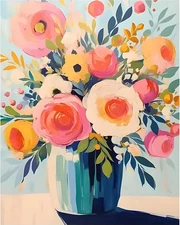 Flowers Paint by Numbers Kit for Adults-Flowers in a Vase Adult Paint by Number 