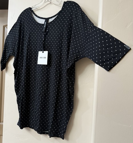 Top tunica donna Agnes & Dora morbido bianco e nero mini pois Dolman taglia large - Foto 4 di 16