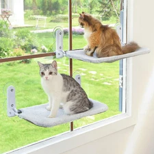 2PC Cat Window Perch Cordless Foldable Cat Hammock Bed for Window with Metal ...