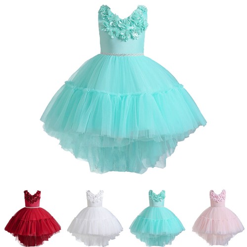 Kids Girls Tutu Princess Flower Tulle Wedding Party Prom Gown Pageant Bridesmaid - Picture 7 of 54