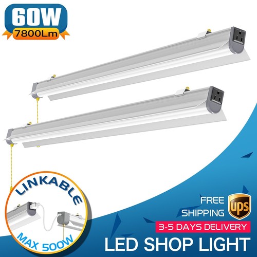 2 PACK 60W LED Shop Light Linkable Garage Warehouse Lighting Tube Fixtures 5000K - Picture 1 of 10