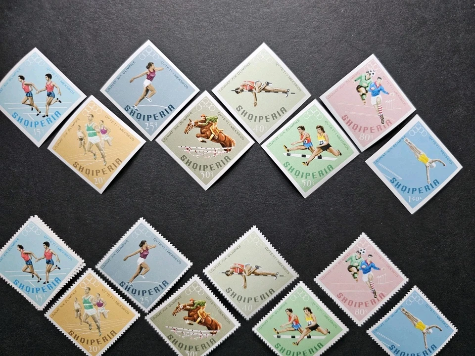 Juego de estampillas de los Juegos Olímpicos de Albania 1968. Estampillas SC # 1177-1185 Perf/Imperf+S/S Foto 2 de 4