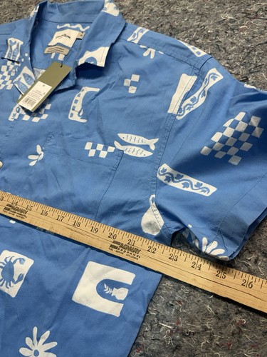 Goodfellow Woven Camp Shirt Men’s Med Blue Double Sided Wrap Around Print Fish - Picture 4 of 6