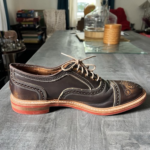 Allen Edmonds Strandmok Mens 112E Brown Leather Cap Toe Oxford Dainite Sole - Picture 5 of 14
