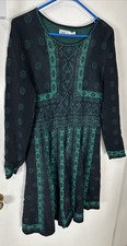 Eliza J Knit Womens Fit & Flare Long Sleeve Mini Dress Green Blue Size L