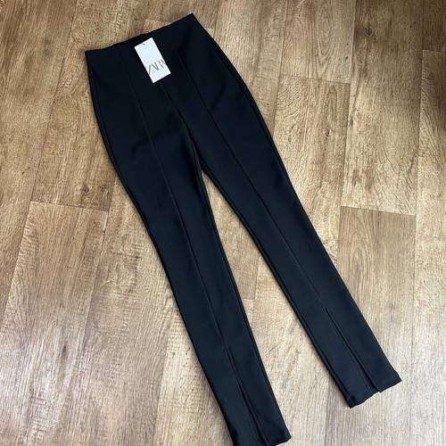 NWT Zara Women’s Split Hem Black Trousers Pants Size Medium Front Seam Modern - Picture 4 of 14